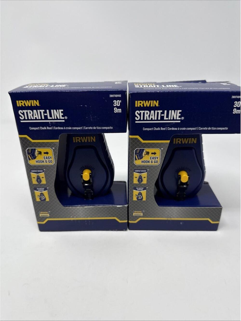 NEW TWO Irwin Tools Strait-Line Compact Chalk Reel 30ft IWHT48440 3:1 gear ratio